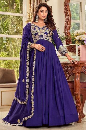 Womens casual party wear heavy 5mm sequence embroidery work gown set