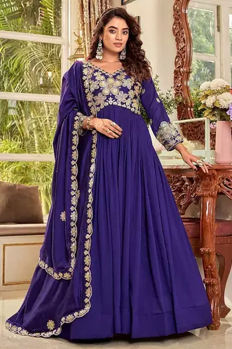 Womens casual party wear heavy 5mm sequence embroidery work gown set