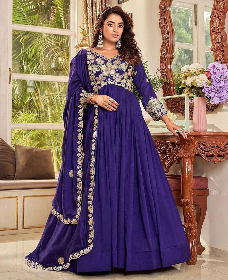 Womens casual party wear heavy 5mm sequence embroidery work gown set