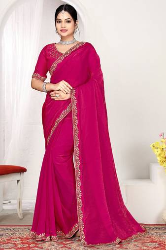 Designer rani heavy zarkan work two tone satin silk saree