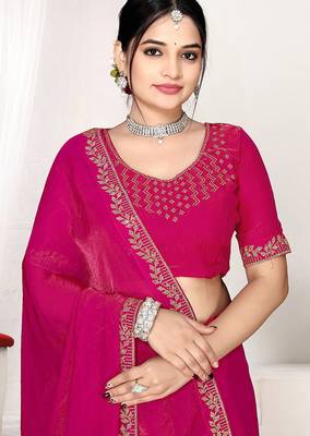 rani pink two tone satin designer silk saree with heavy zarkan work 2