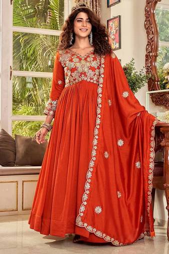 Womens casual party wear heavy 5mm sequence embroidery work gown set