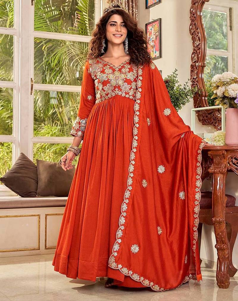 Womens casual party wear heavy 5mm sequence embroidery work gown set