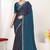Designer teal blue zarkan work two tone satin silk saree