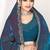 Designer teal blue zarkan work two tone satin silk saree