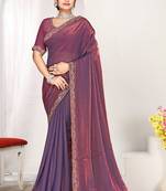 Designer purple heavy zarkan work two tone satin silk saree