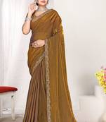 Designer golden heavy zarkan work two tone satin silk saree