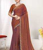Designer rust heavy zarkan work two tone satin silk saree