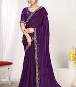 Designer purple heavy zarkan work two tone satin silk saree