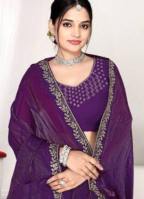 purple heavy zarkan work two tone satin designer silk saree 2