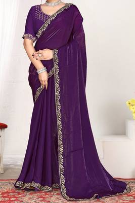 purple heavy zarkan work two tone satin designer silk saree 3