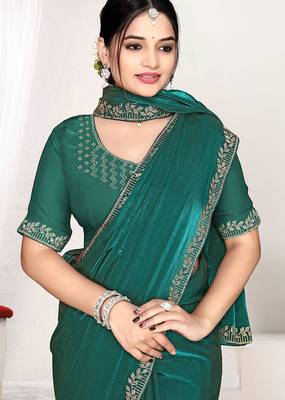 rama green heavy zarkan work two tone satin designer silk saree 2