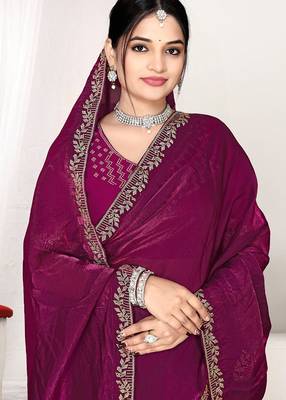 wine heavy zarkan work two tone satin designer silk saree 2
