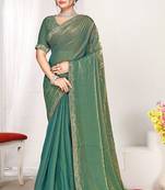 Designer blue heavy zarkan work two tone satin silk saree