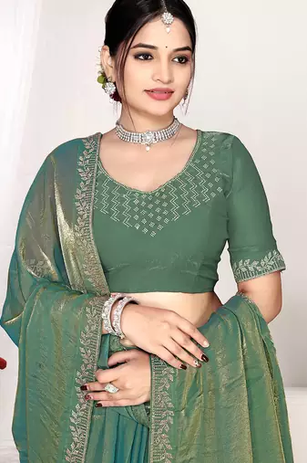 ice blue heavy zarkan work two tone satin designer silk saree
