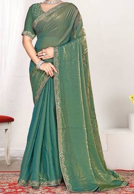 ice blue heavy zarkan work two tone satin designer silk saree 3