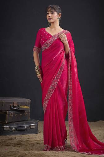 Indian rani heavy hand work zarkan border silk saree
