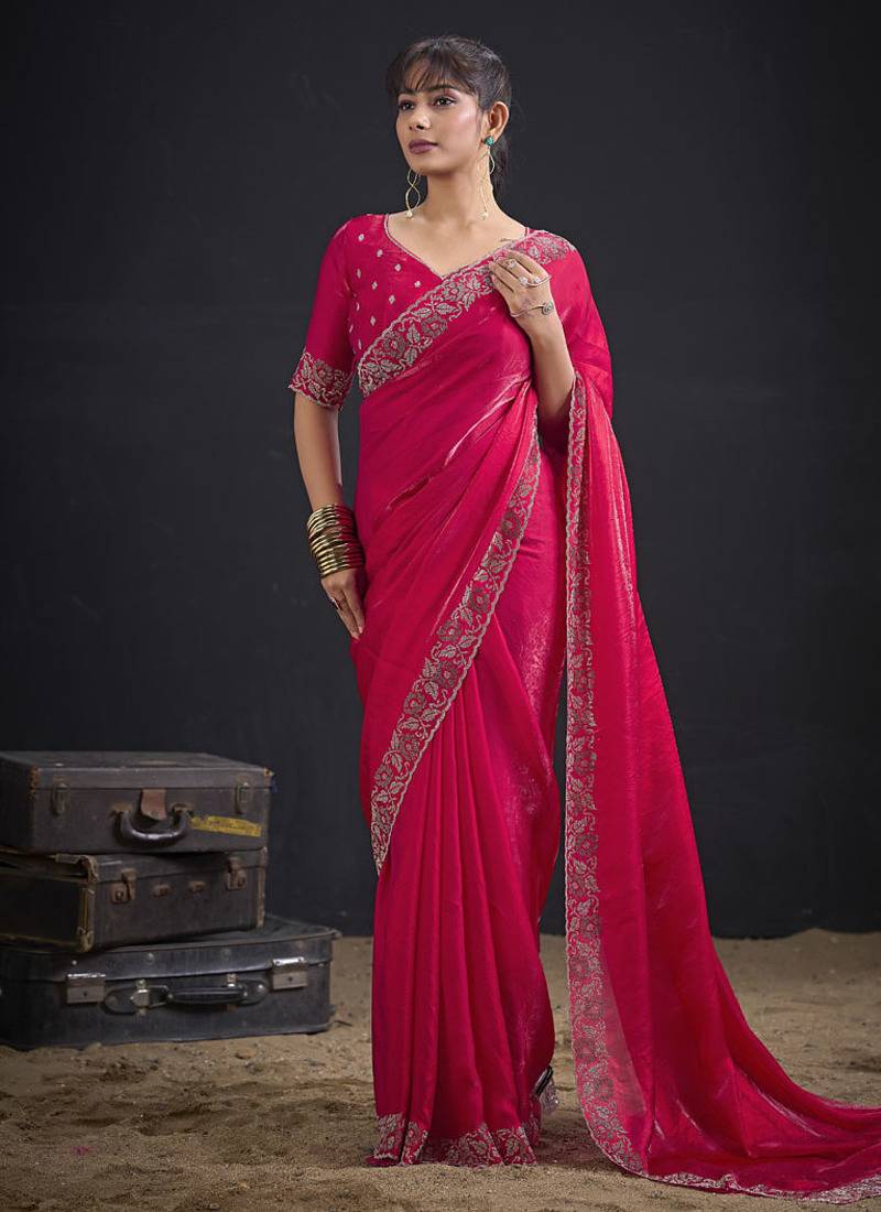 Indian rani heavy hand work zarkan border silk saree