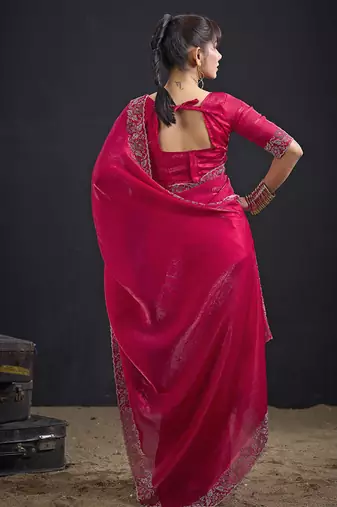 rani heavy handwork zarkan border satin silk saree