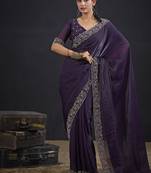 Indian purple heavy hand work zarkan border silk saree