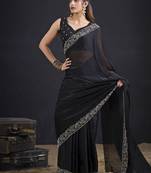 Indian black heavy hand work zarkan border silk saree