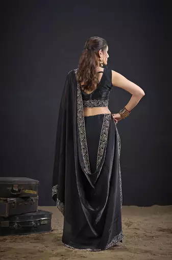 black heavy handwork zarkan border satin silk saree