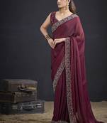 Indian maroon heavy hand work zarkan border silk saree