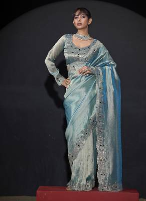 sky blue handwork zarkan border kanjivaram silk saree 1