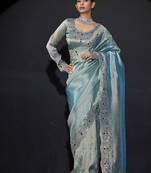 Designer sky blue handwork zarkan border kanjivaram silk saree