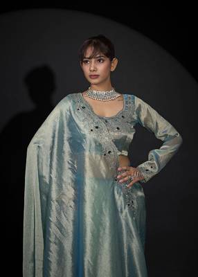 sky blue handwork zarkan border kanjivaram silk saree 3