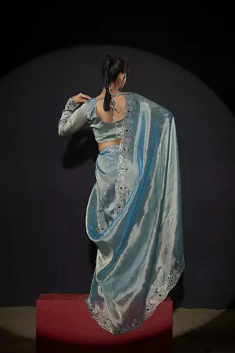 sky blue handwork zarkan border kanjivaram silk saree