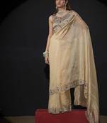 Designer beige handwork zarkan border kanjivaram silk saree
