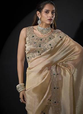 beige handwork zarkan border kanjivaram silk saree 3