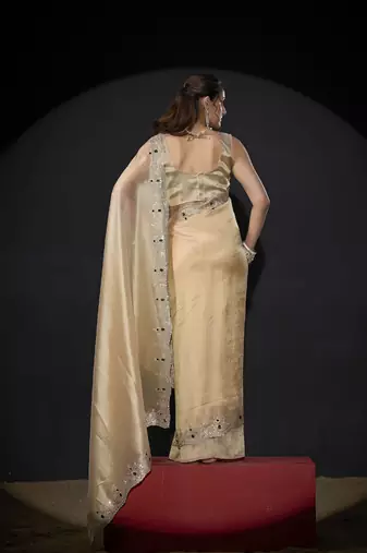 beige handwork zarkan border kanjivaram silk saree