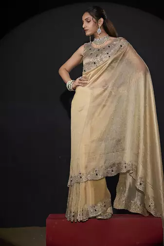 beige handwork zarkan border kanjivaram silk saree