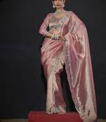 Designer pink handwork zarkan border kanjivaram silk saree