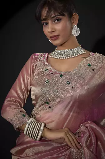 pink handwork zarkan border kanjivaram silk saree
