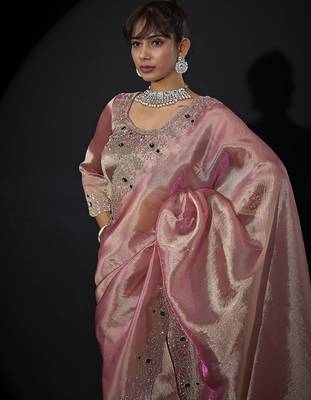 pink handwork zarkan border kanjivaram silk saree 4