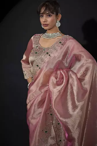 pink handwork zarkan border kanjivaram silk saree