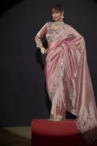 pink handwork zarkan border kanjivaram silk saree