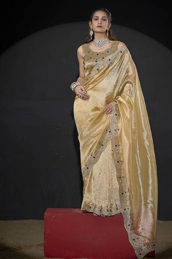 Designer yellow handwork zarkan border kanjivaram silk saree