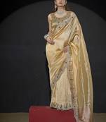 Designer yellow handwork zarkan border kanjivaram silk saree