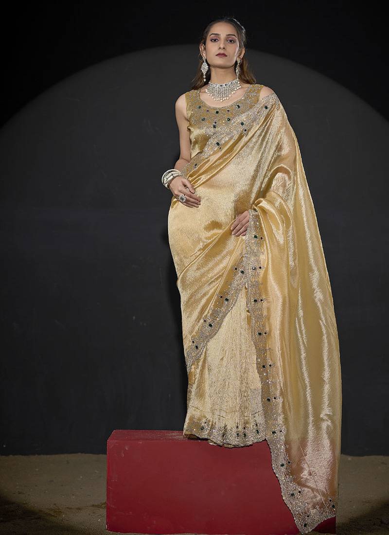 Designer yellow handwork zarkan border kanjivaram silk saree