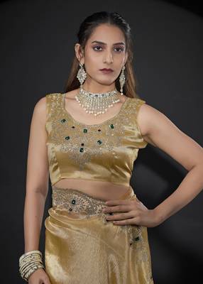 designer yellow handwork zarkan border kanjivaram silk saree 2