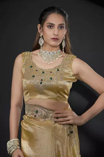 designer yellow handwork zarkan border kanjivaram silk saree
