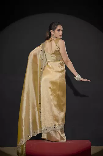 designer yellow handwork zarkan border kanjivaram silk saree