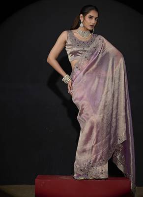 designer lavender handwork zarkan border kanjivaram silk saree 1