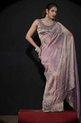 Designer lavender handwork zarkan border kanjivaram silk saree