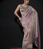 Designer lavender handwork zarkan border kanjivaram silk saree
