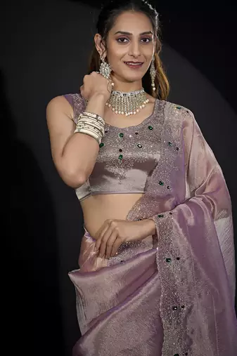 designer lavender handwork zarkan border kanjivaram silk saree